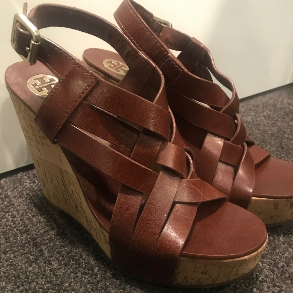 Tory Burch Brown Cork Wedges, Sz 9